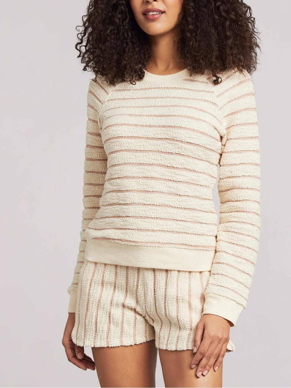 Faherty Pacific Terry Cream and faded red  Striped Cozy Crewneck Sweatshirt